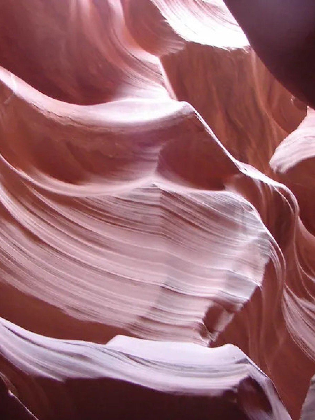 Smooth, swirling red rock formations in a narrow slot canyon.